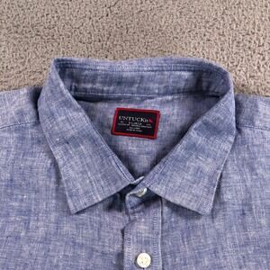 Untuckit Shirt Asult XL Blue Valente 100% Linen Wrinkle Resistant Shoer Sleeve